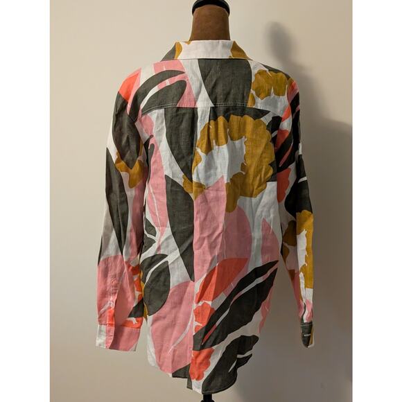 Boden Floral 100% Linen Tropical Button Down Oversized Comfy Size 8 Petite - Picture 3 of 8